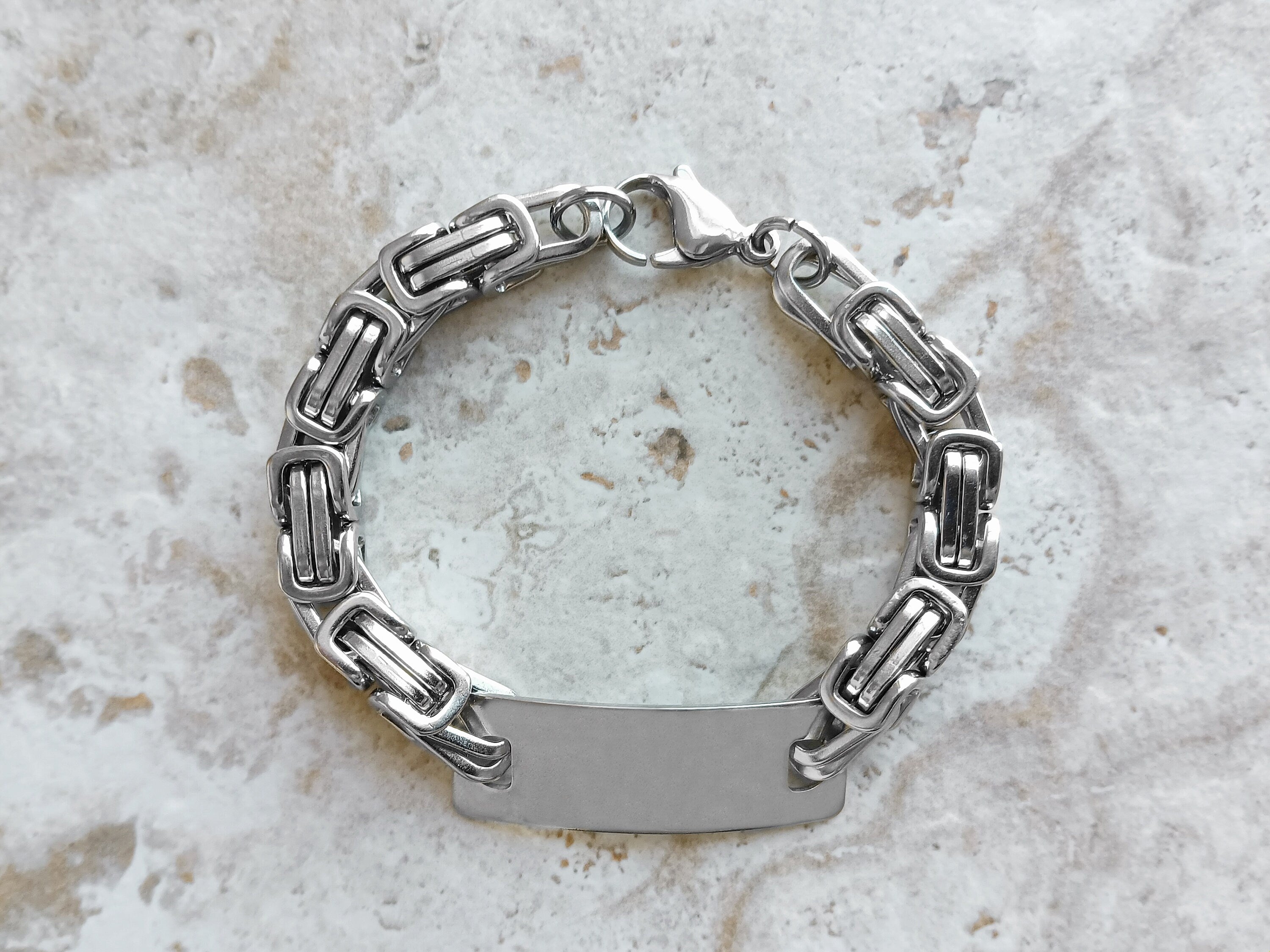 Medical ID Name Alert Bracelet Custom Personalized Engraved 8mm Byzantine Stainless Steel Band Strap Tarnish Resistant Jewelry Great Gift